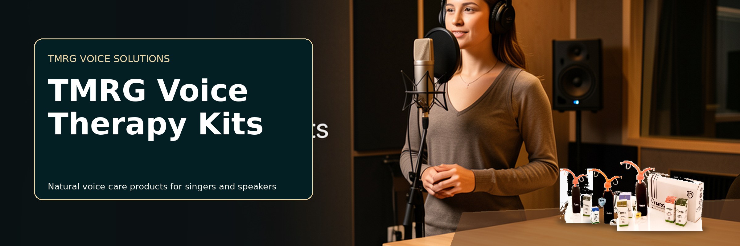 Female singer with TMRG voice-care products for TMRG Voice Therapy Kits