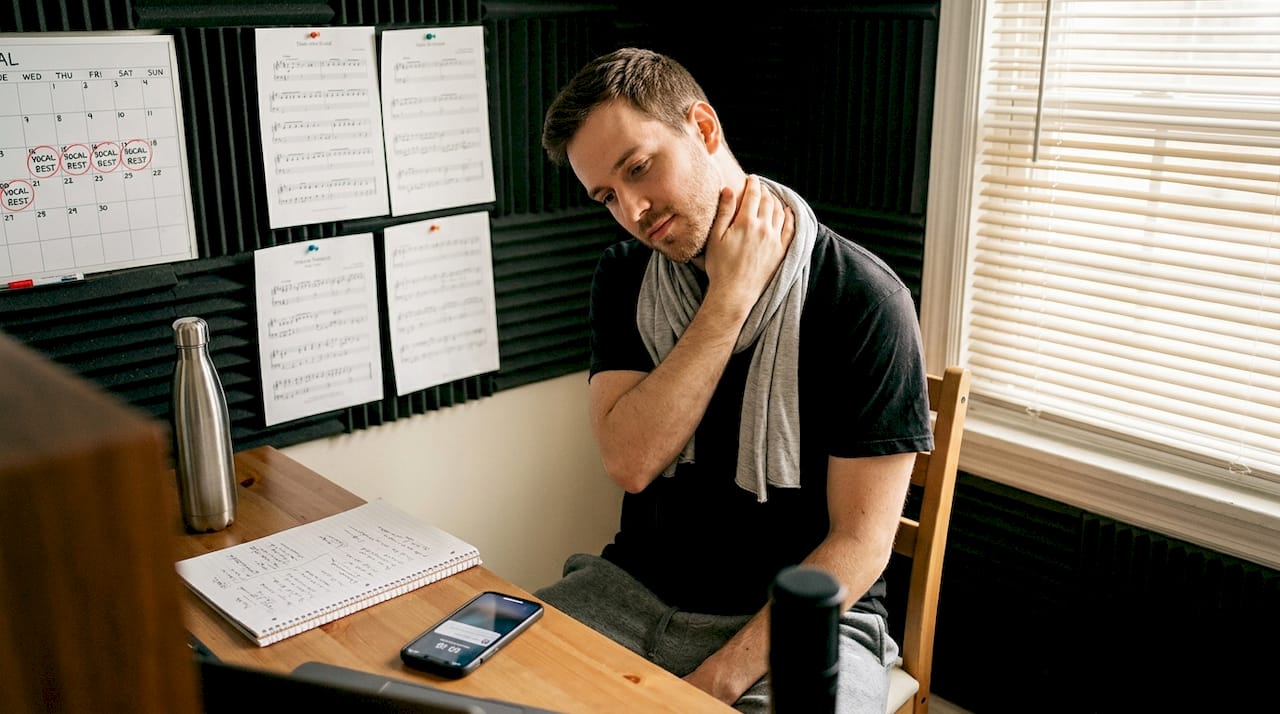 Vocalist preparing for daily vocal exercises
