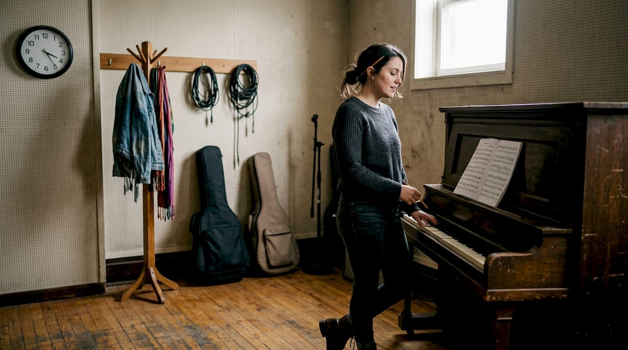 Singer doing warmup exercises in rehearsal studio