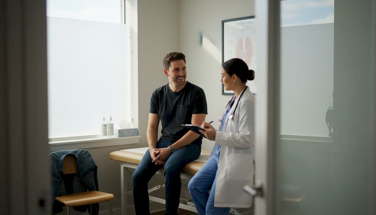 Vocalist consulting doctor in ENT clinic