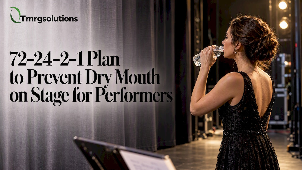 Performer drinking water beside theater stage