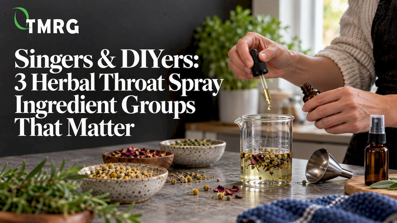 Hands preparing a homemade herbal throat spray