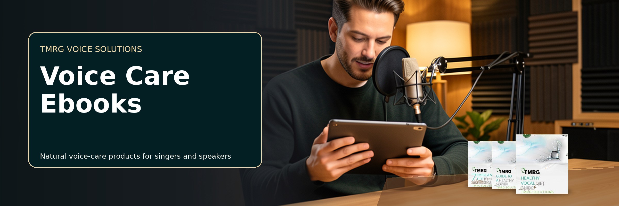 Male singer with TMRG voice-care products for Voice Care Ebooks