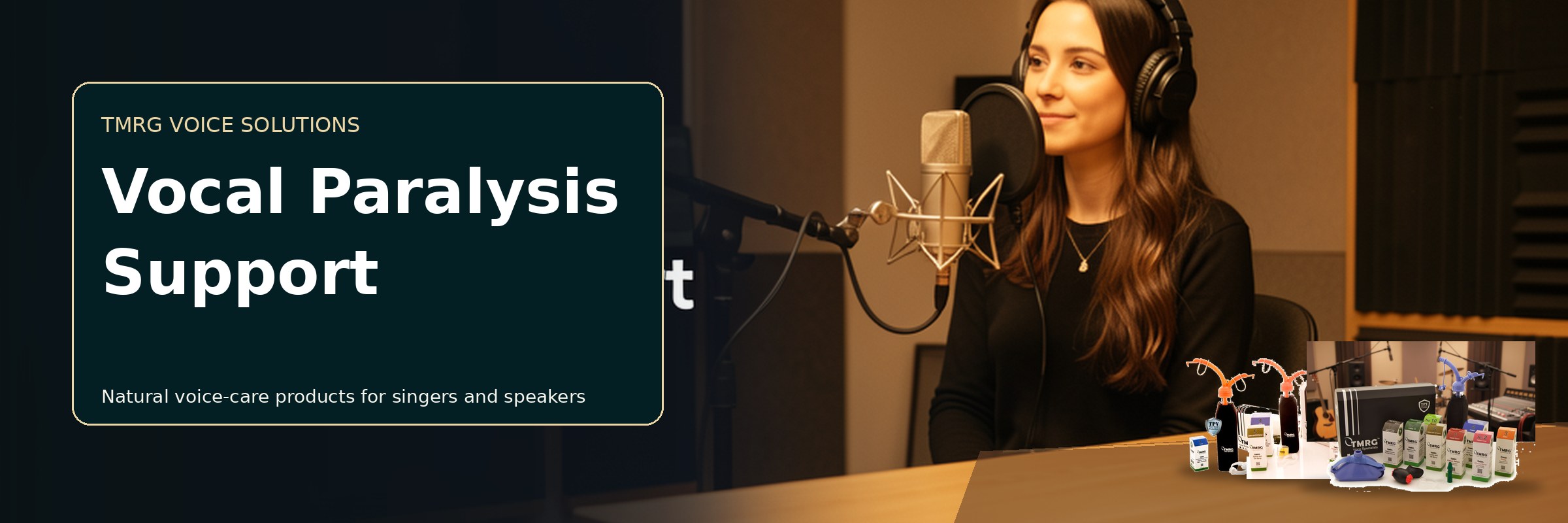 Female singer with TMRG voice-care products for Vocal Paralysis Support